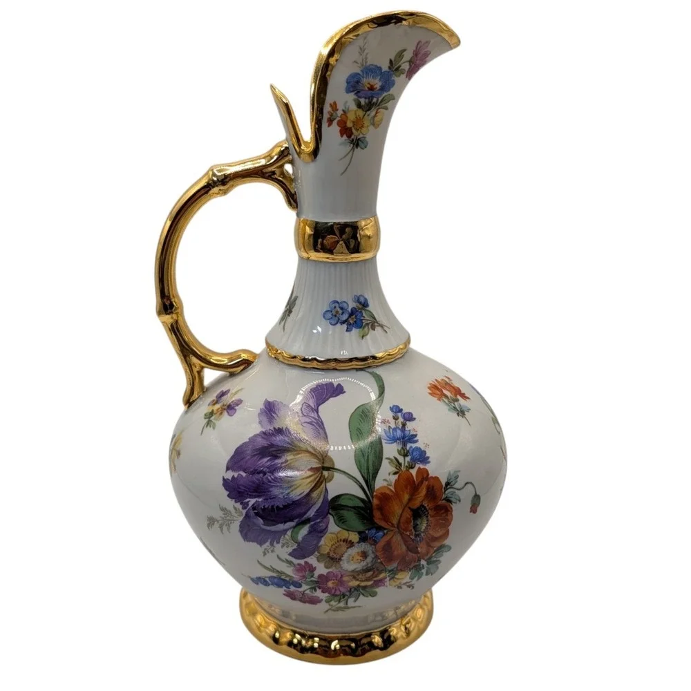 Vintage Limoges Pastaud Pircher Hand Painted Floral Pattern Heavy‎ Gold Trim